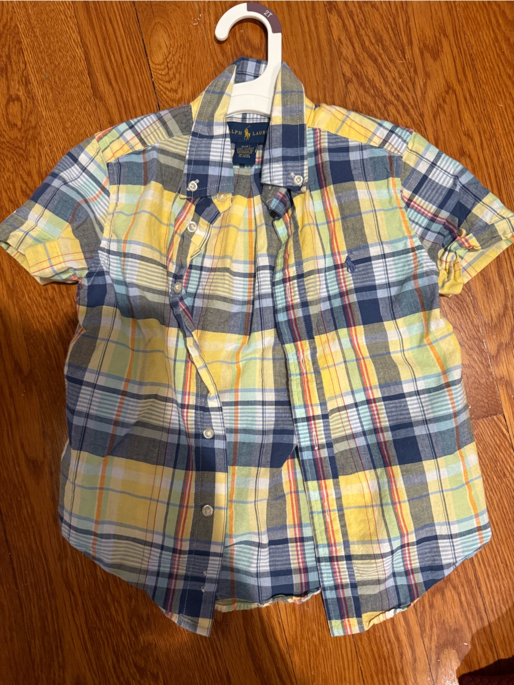 Ralph Lauren Yellow & Navy Plaid Short Sleeve Button-Up Shirt